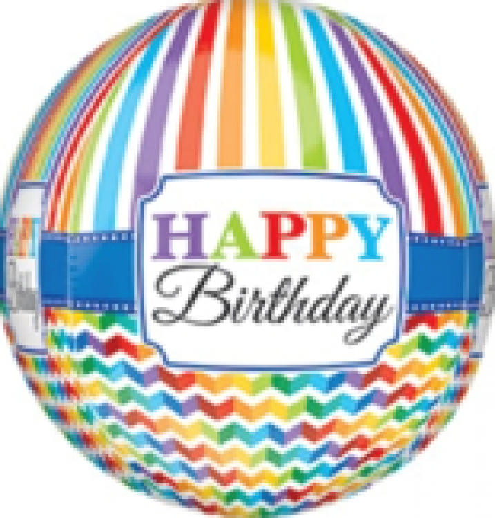 Happy Birthday Bright Stripe Chevron ORBZ - 16 inch