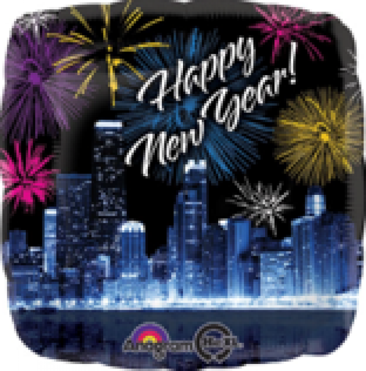 Happy New Year Chicago Skyline & Fireworks - 18 inch
