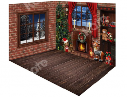 Christmas Brick Wall Window Fireplace Backdrop Room Set