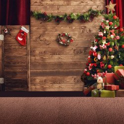 Wood Wall with Tree and Wreath Backdrop