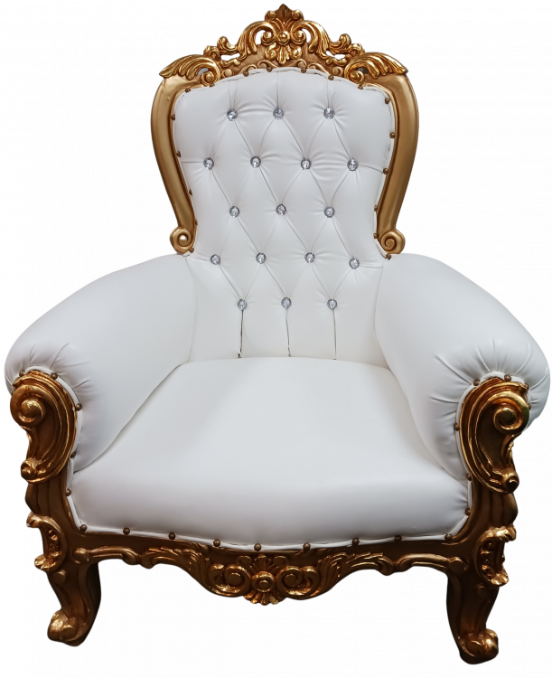 Junior Size Throne Chair White with gold trim