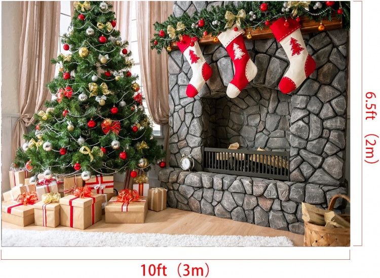 Fireplace with Trees and Stockings Backdrop Fireplace with Trees and Stockings Backdrop