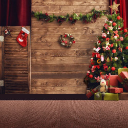 Wood Wall with Tree and Wreath Backdrop Wood Wall with Tree and Wreath Backdrop