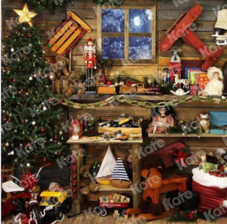 Santa's Workshop Vintage Backdrop Santa's Workshop Vintage Backdrop