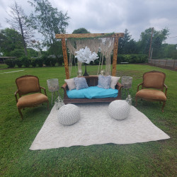 Wood Small Couch with Cushion