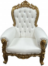 Junior Size Throne Chair White with Gold Trim