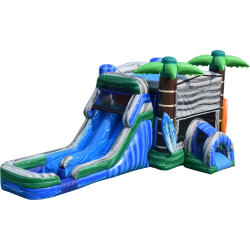 Tropical Double Lane Slide And Bounce Combo Waterslide