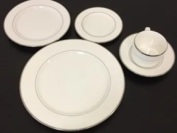 White Dinner Plate w/ Double Platinum Trim (Set of 10)
